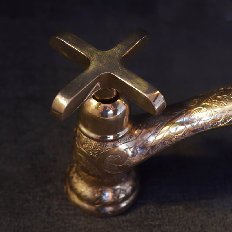 Stylish Engraved V-Style Brass Bridge Faucet for a Touch of Elegance - BRASSMA