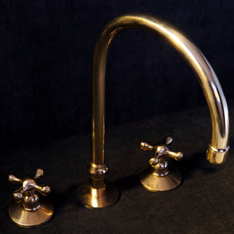 Elegant Unlacquered Brass 3-Hole Deck-Mounted Faucet for Stylish Countertops - BRASSMA