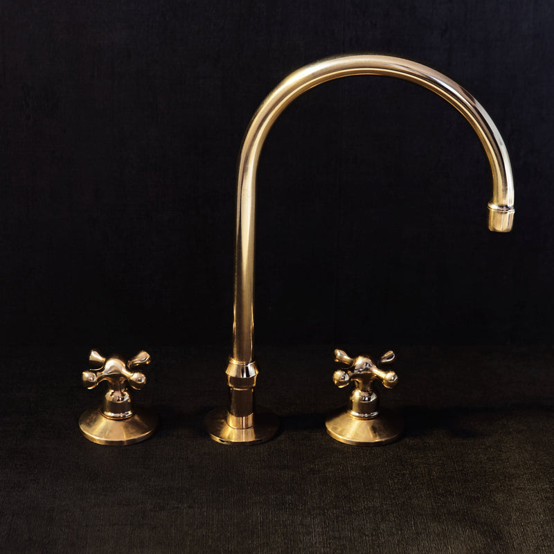 Elegant Unlacquered Brass 3-Hole Deck-Mounted Faucet for Stylish Countertops - BRASSMA