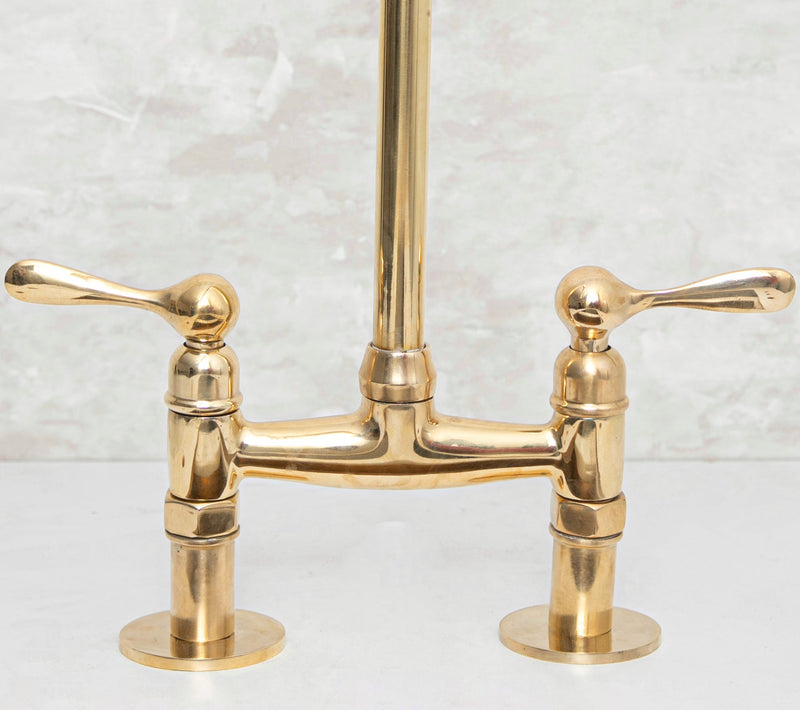 Elegant Unlacquered Brass Kitchen Bridge Faucet with Stylish Lever Handles - BRASSMA