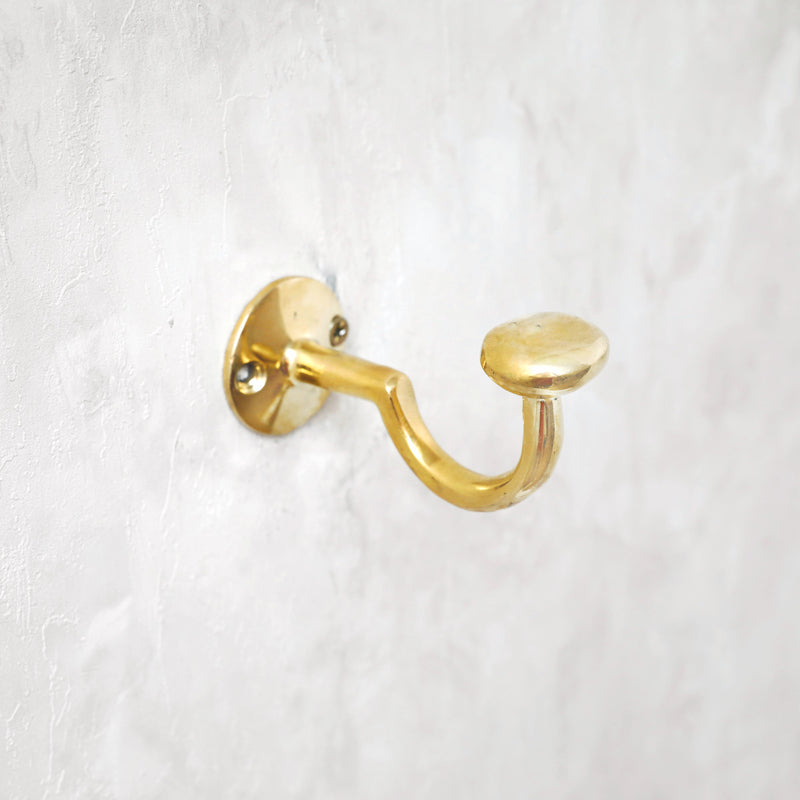 Handcrafted Unlacquered Brass Curved Hook - BRASSMA