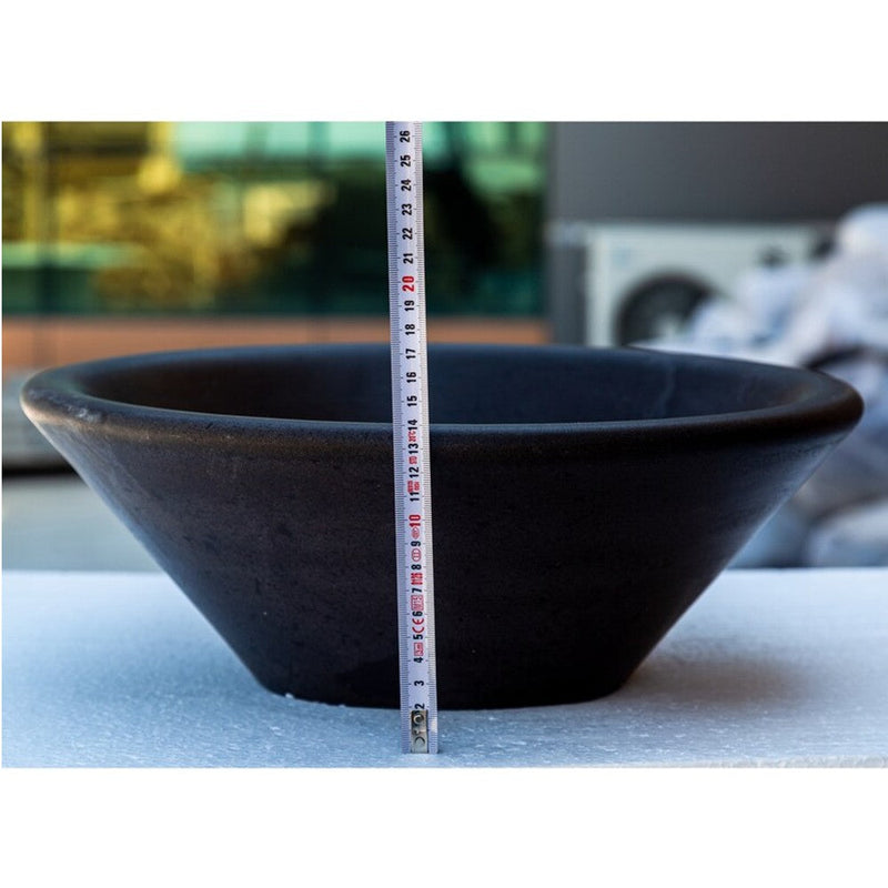 Black andesite natural stone V-shape tapered vessel sink honed d16 h6 SKU NTRSTC11 side measure view