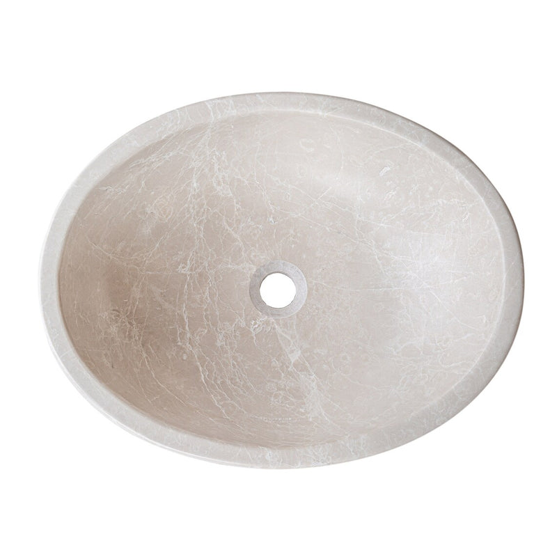 Botticino Marble Natural Stone Oval Shape Honed Vessel Sink CM-B-002-C top view