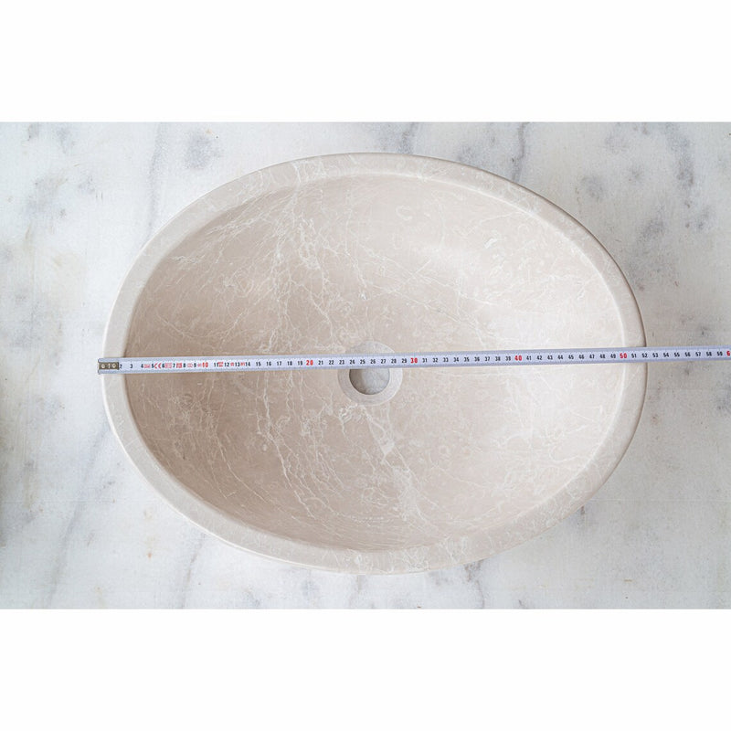 Botticino Marble Natural Stone Oval Shape Honed Vessel Sink CM-B-002-C width