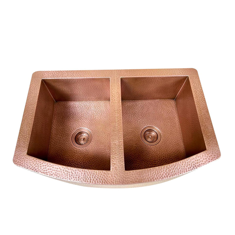 Copper Double Basin Farmhouse Sink-Sable