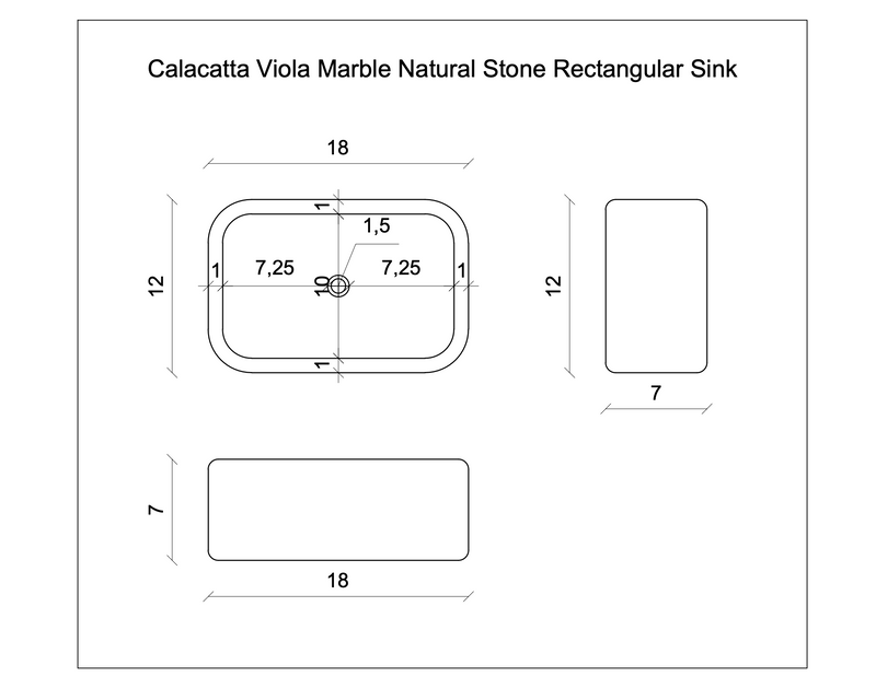 Calacatta Viola Marble Natural Stone Rectangular Sink (W)12" (L)18" (H)7"