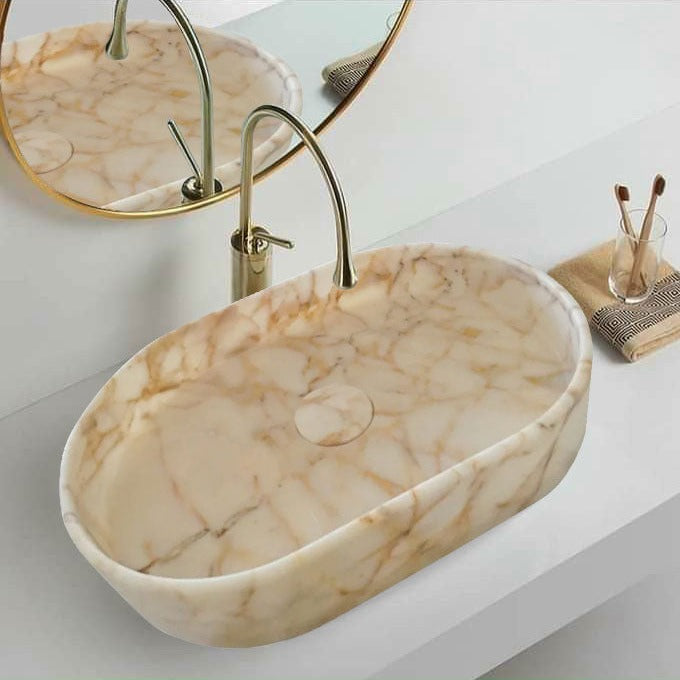 Calacatta Gold Marble Above-Vanity Oval Curved Sink Polished (W)16" (L)24" (H)5"