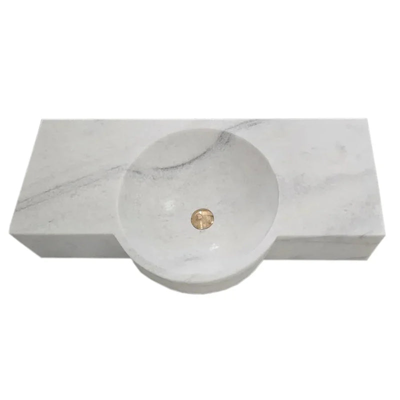Carrara White Marble Above-vanity Wall-mount Bathroom Sink (W)16" (L)28" (H)5"