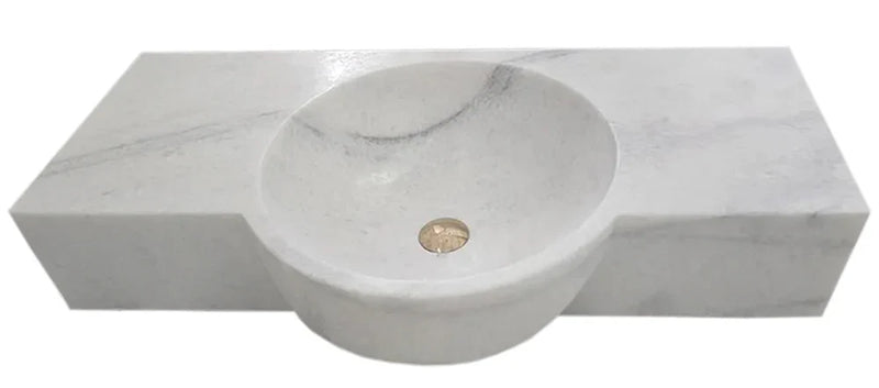 Carrara White Marble Above-vanity Wall-mount Bathroom Sink (W)16" (L)28" (H)5"