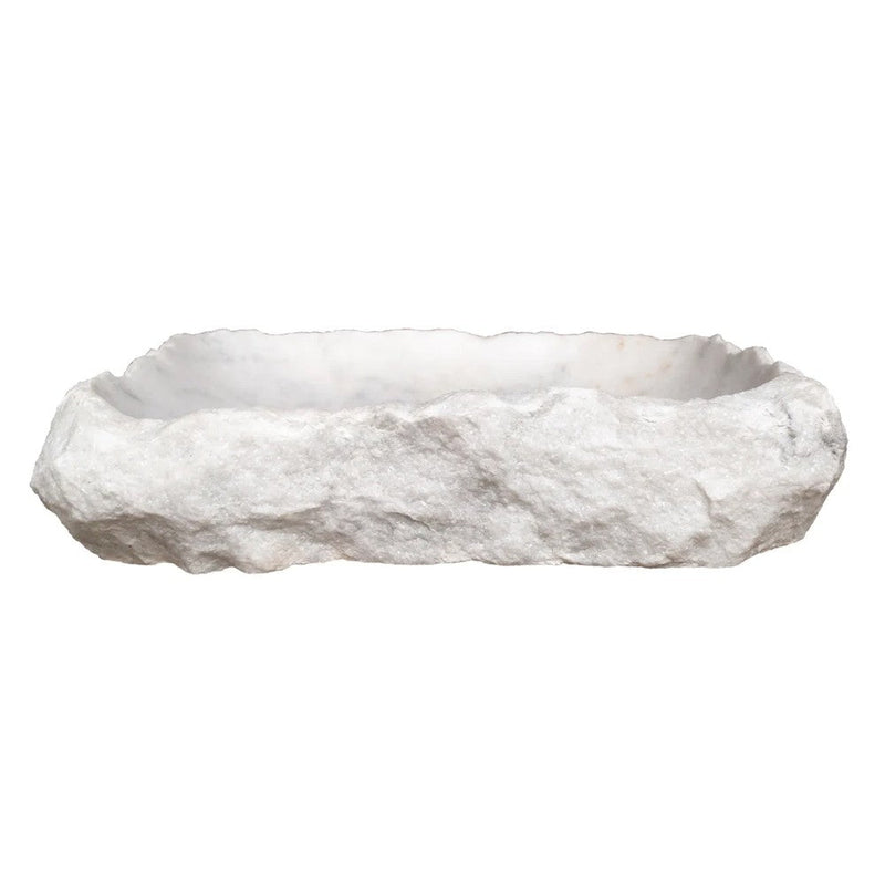 Carrara marble rustic natural stone Vessel Sink Polished Hand Chiseled size (W)16" (L)22" (H)5" SKU-NTRSTC15 product shot front view
