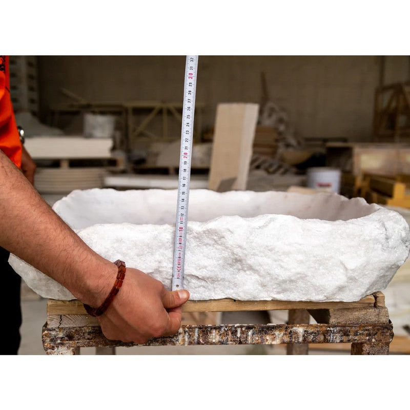 Carrara marble rustic natural stone Vessel Sink Polished Hand Chiseled size (W)16" (L)22" (H)5" SKU-NTRSTC15 product shot height measure
