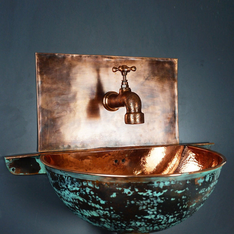 Rustic Oxidized Copper Wall Mount Vessel Bathroom Sink