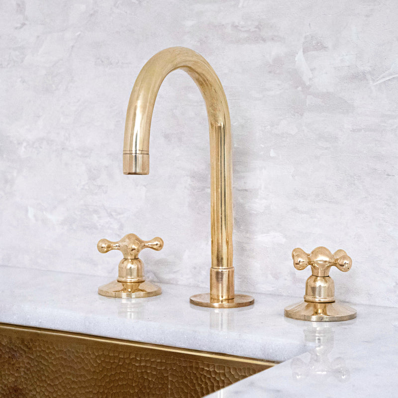 Unlacquered Solid Brass Deck Mounted Bathroom Faucet - BRASSMA