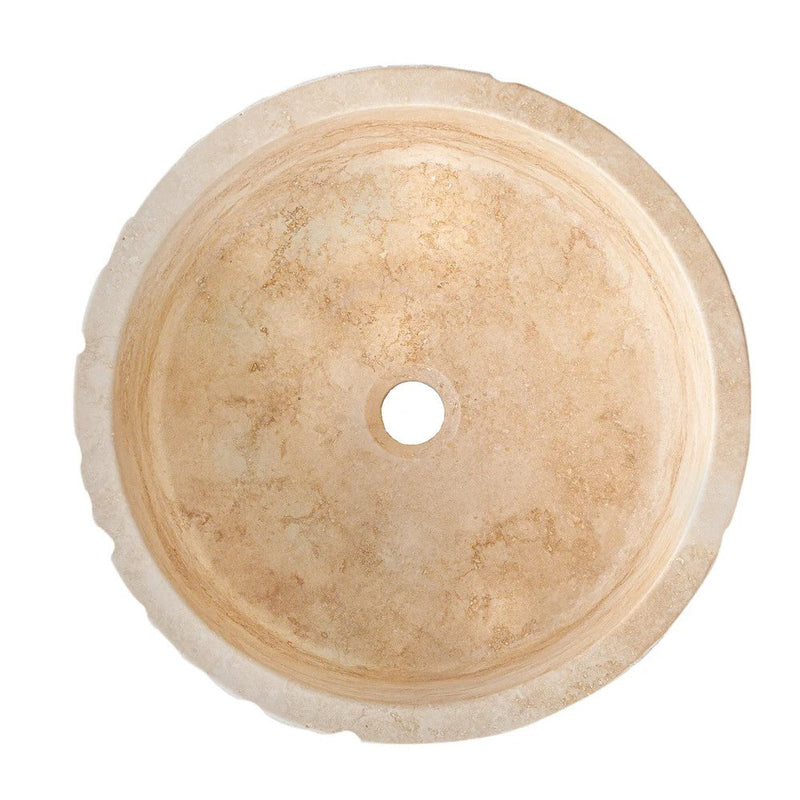 Denizli Beige Travertine Rustic Stone Vessel Sink Honed and Hand-chiseled D16 H6 SKU CM-B-005-BL top view