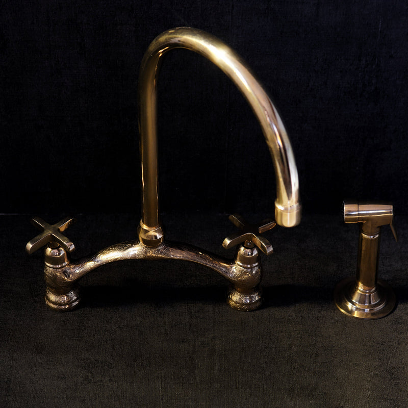 Stylish Engraved V-Style Brass Bridge Faucet for a Touch of Elegance - BRASSMA