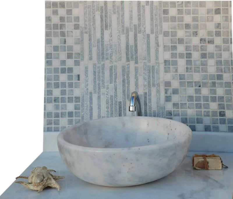 Gobek Afyon Sugar Marble Natural Stone Polished Vessel Sink 20020031 bathroom scene with grey background