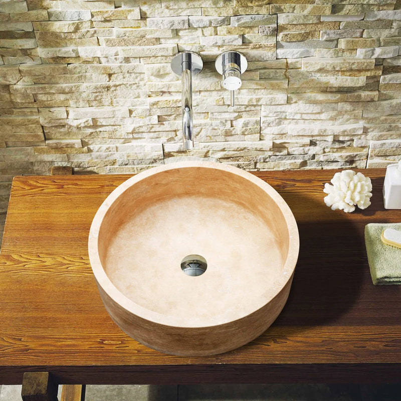 Gobek Beige Classic Travertine Natural Stone Vessel Sink 20020029 bathroom scene
