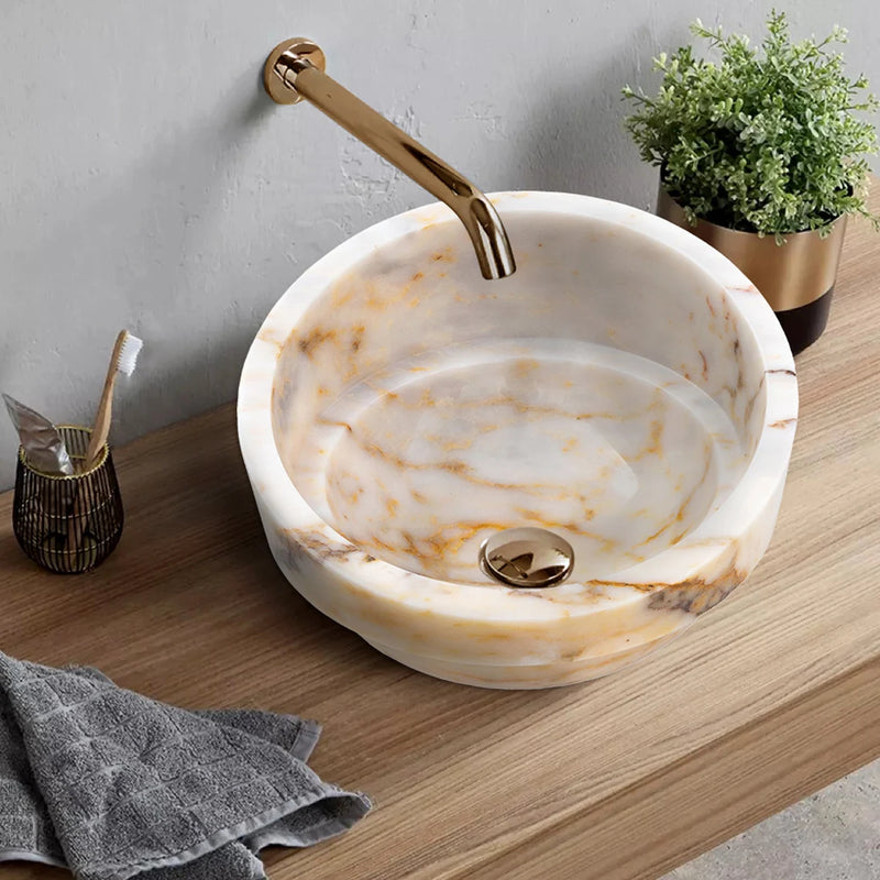 Gobek Bianco Giallo Marble Special Design Polished Vessel Sink Bowl EGEBGVSP165  bathroom scene