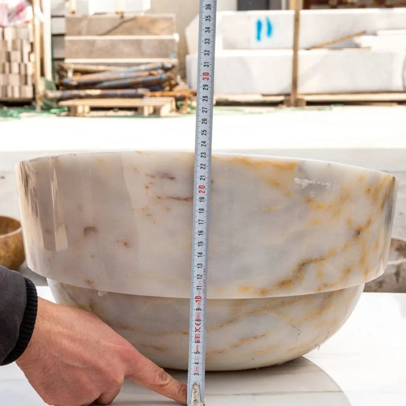 Gobek Bianco Giallo Marble Special Design Polished Vessel Sink Bowl EGEBGVSP165  height