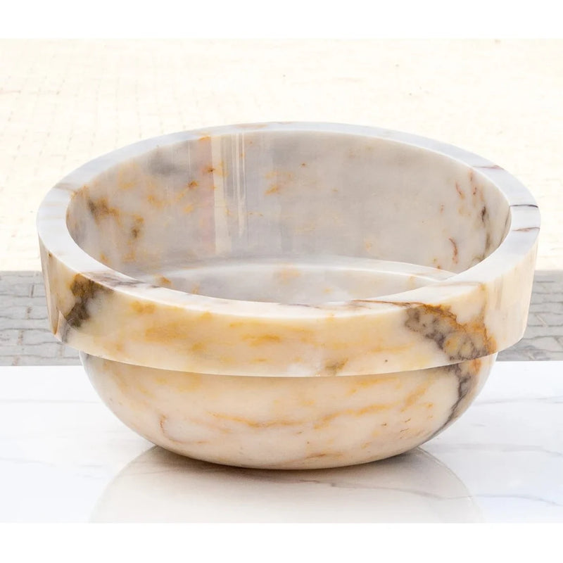 Gobek Bianco Giallo Marble Special Design Polished Vessel Sink Bowl EGEBGVSP165  side view