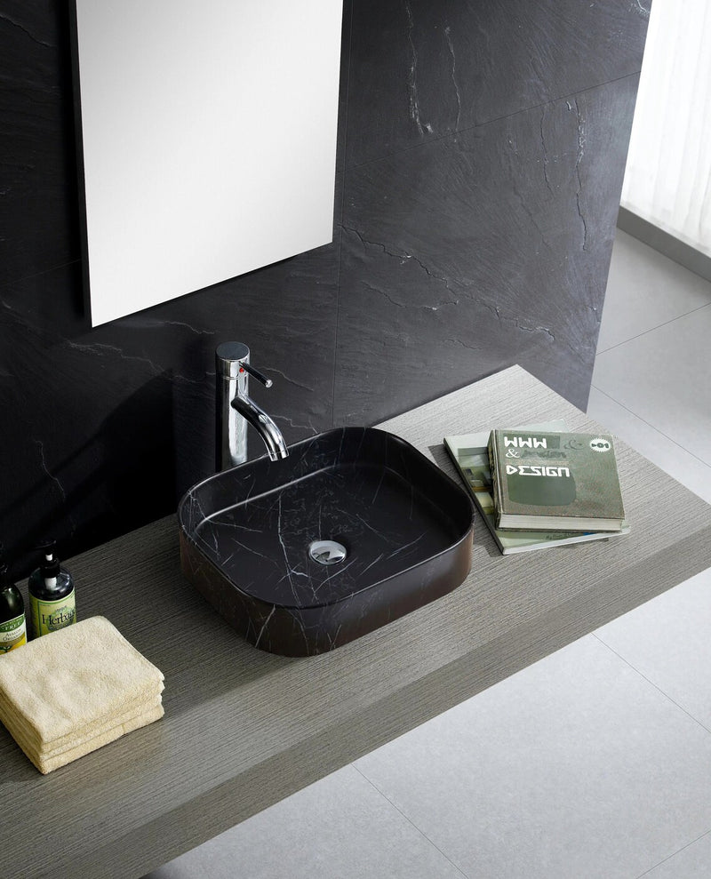Gobek Black Marble Natural Stone Rectangular Polished Sink BMRV02 bathroom scene