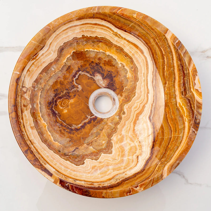 Gobek Brown Onyx Translucent Polished Natural Stone Vessel Bowl Sink