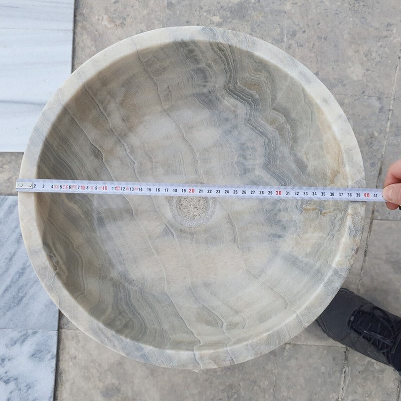 Gobek Bubble Grey Translucent Onyx Natural Stone Polished Vessel Sink TMS03 diameter