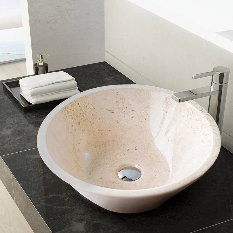 Gobek Cappuccino Beige Marble V-Shape Tapered Polished Sink CBMVTS15  bathroom scene