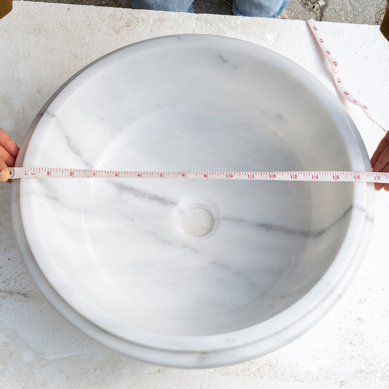 Gobek Carrara White Marble Natural Stone Polished Waterfall Drop-in Sink YEDSIM11 diameter