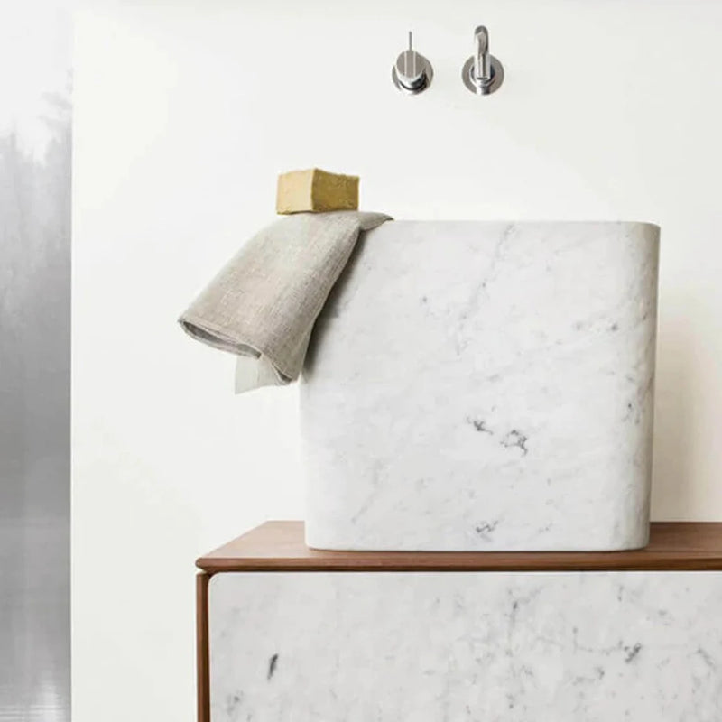 Gobek Carrara White Marble Natural Stone Rectangular Polished Sink  YEDSIM10  bathroom scene
