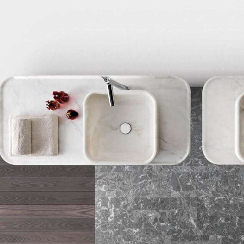 Gobek Carrara White Marble Natural Stone Square Polished Sink YEDSIM06 bathroom scene top view