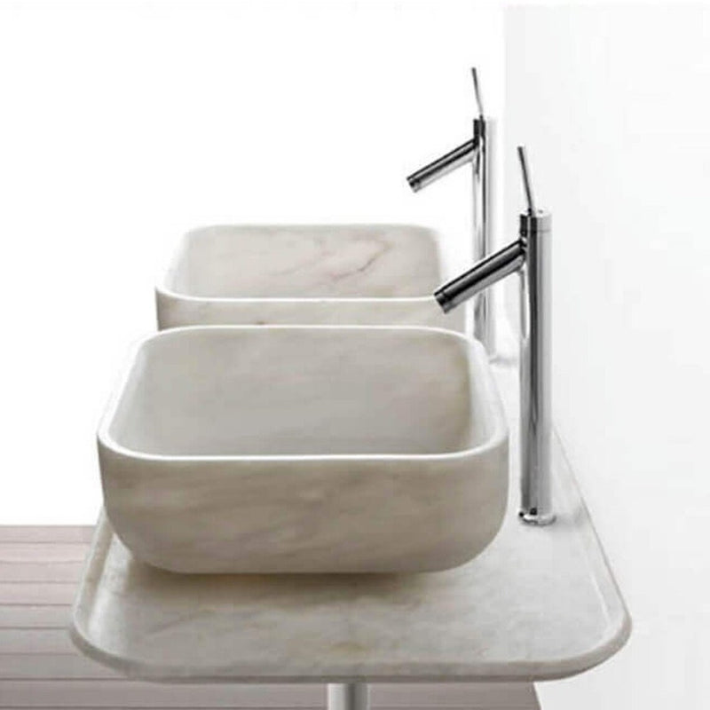 Gobek Carrara White Marble Natural Stone Square Polished Sink YEDSIM06 double sink