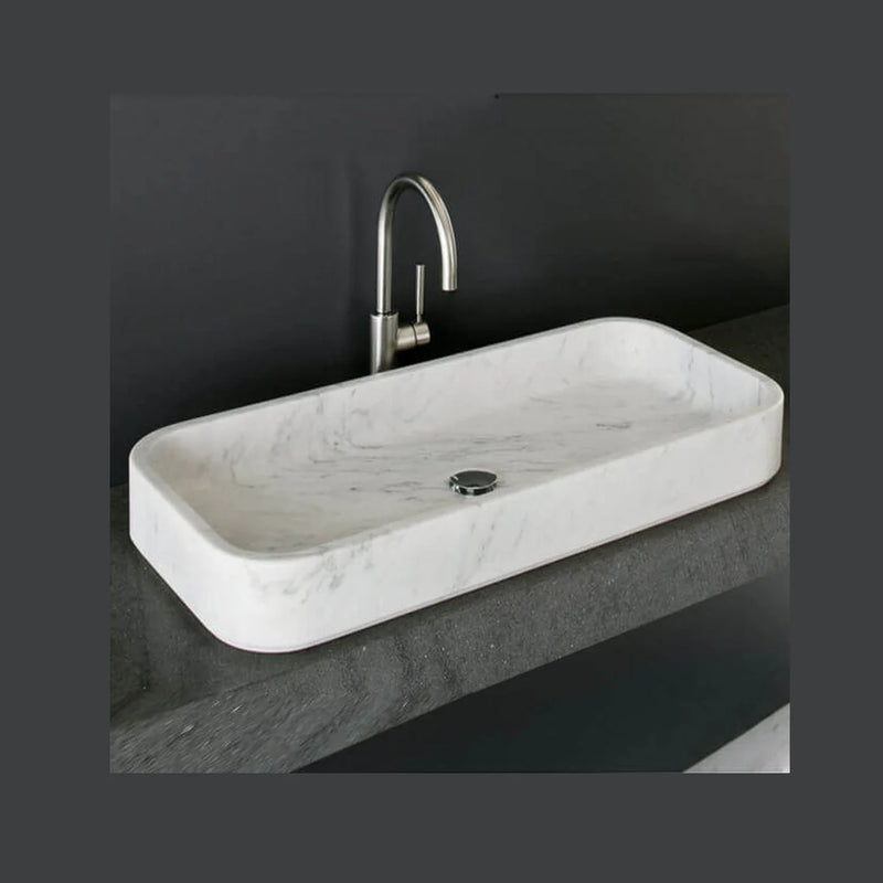 Gobek Carrara White Marble Polished Rectangular Sink YEDSIM03 bathroom scene
