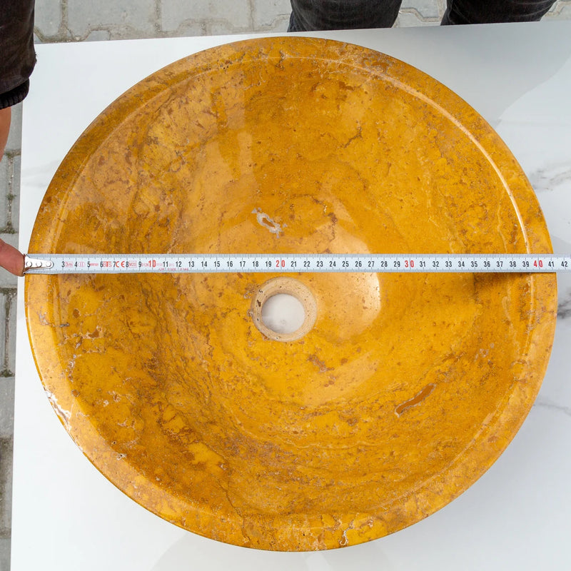 Gobek Golden Sienna Travertine V-Shape Polished Tapered Sink EGEGSTPO165 diameter
