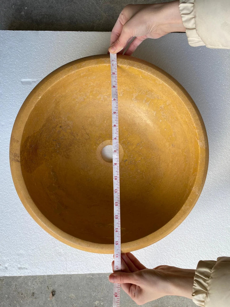 Gobek Golden Travertine Natural Stone Honed Vessel Sink 20020027 diameter