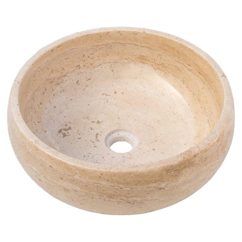 Gobek Light Beige Travertine Natural Stone Filled and Polished Vessel Sink EGE166-01 product shot