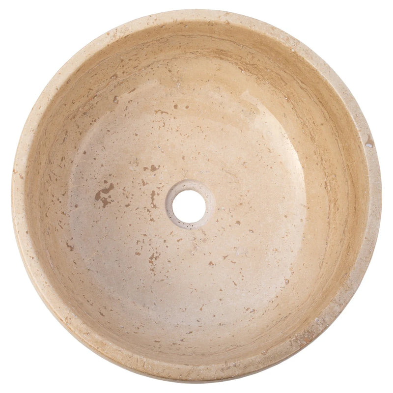 Gobek Light Beige Travertine Natural Stone Filled and Polished Vessel Sink EGE166-01 top view
