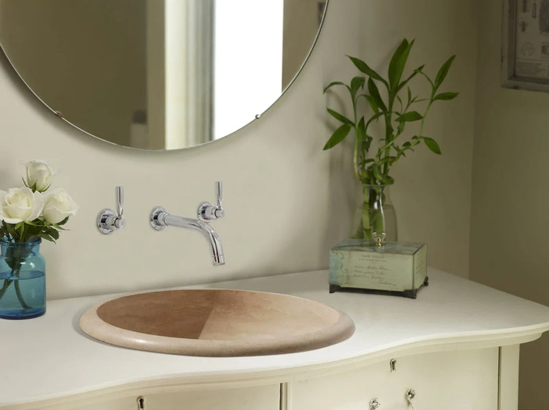 Gobek Light Travertine Natural Stone Honed Drop-in Sink 20020028 bathroom scene drop-in version
