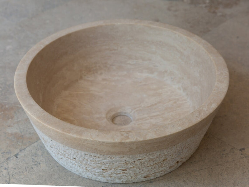 Gobek Light Travertine Natural Stone Honed and Combed Vessel Sink 20020020 product shot