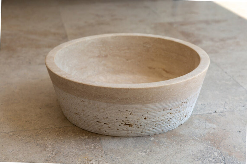 Gobek Light Travertine Natural Stone Honed and Combed Vessel Sink 20020020 side view