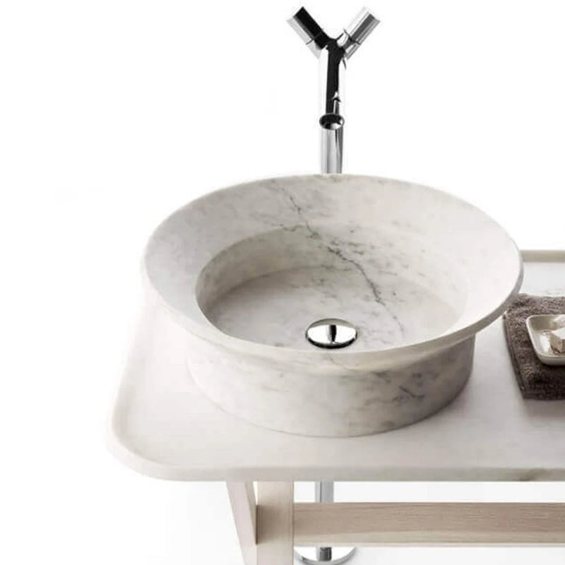 Gobek Marble Natural Stone Polished Drop-in Special Design Vessel Sink YEDSIM05-CW bathroom scene