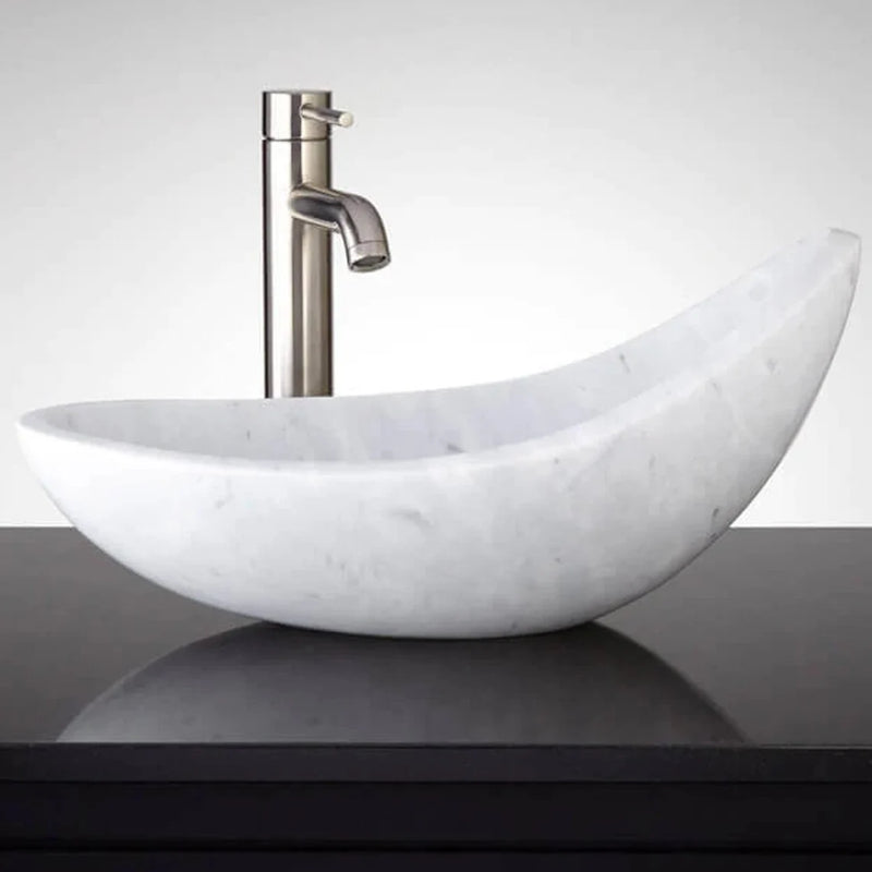 Gobek Carrara White Marble Natural Stone Special Asymmetric Design Polished Sink YEDSIM08 bathroom scene