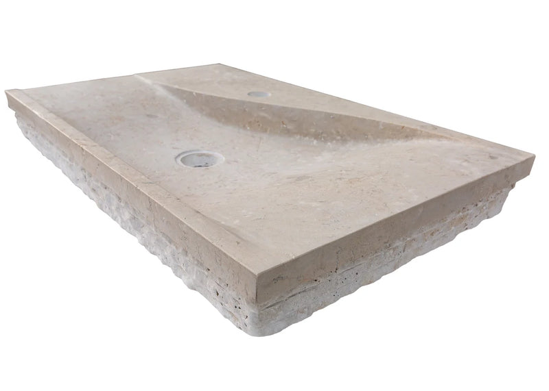 Gobek Medium Beige Travertine Natural Stone Rectangular Special Wavy Design Sink CHRL06 angle view