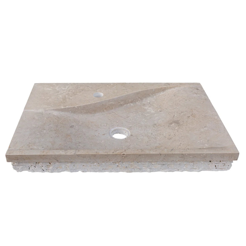 Gobek Medium Beige Travertine Natural Stone Rectangular Special Wavy Design Sink CHRL06 front view