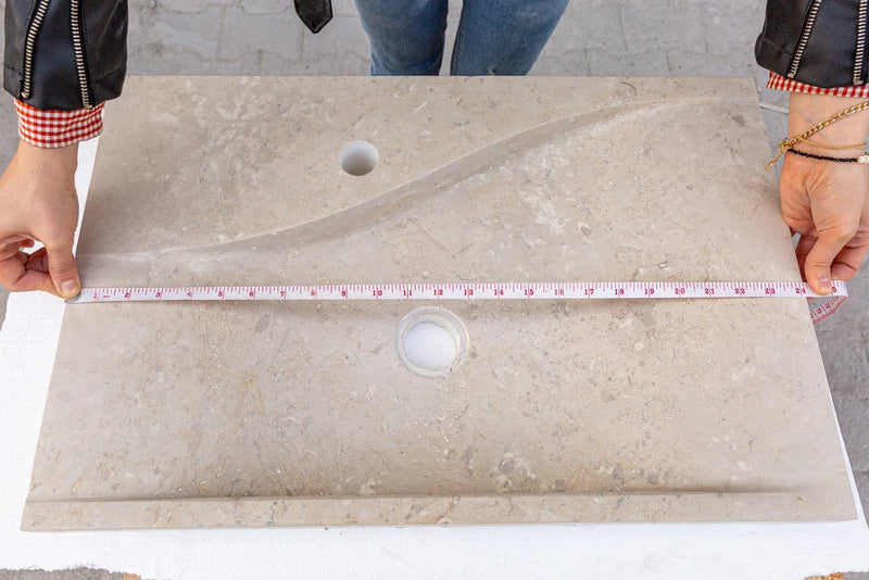Gobek Medium Beige Travertine Natural Stone Rectangular Special Wavy Design Sink CHRL06 length
