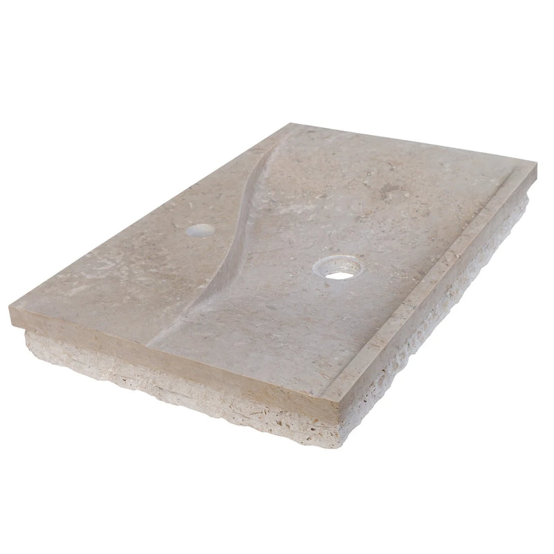 Gobek Medium Beige Travertine Natural Stone Rectangular Special Wavy Design Sink CHRL06 side view
