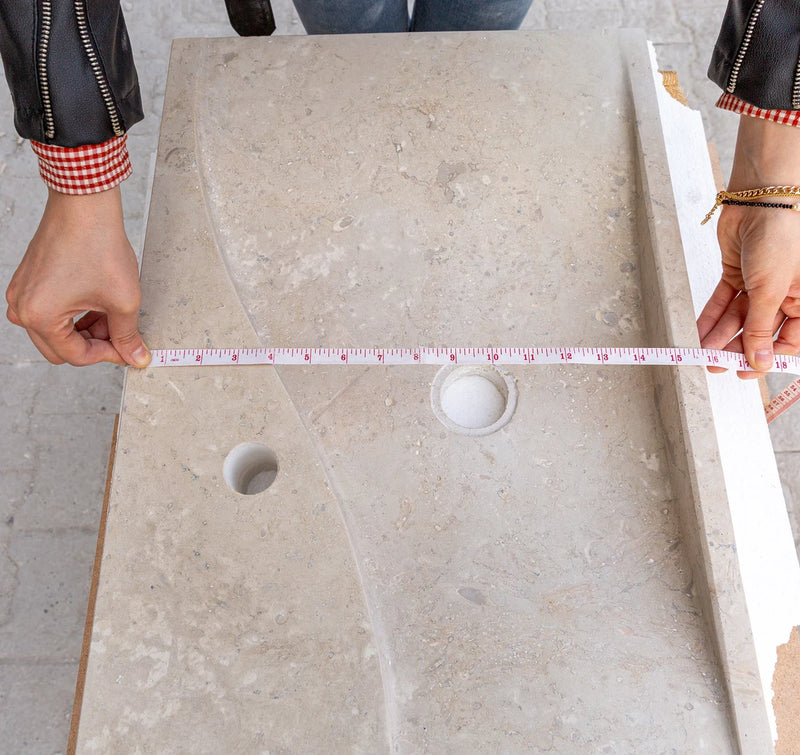 Gobek Medium Beige Travertine Natural Stone Rectangular Special Wavy Design Sink CHRL06 width