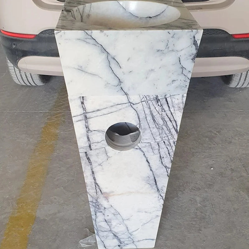 Gobek New York White Marble Natural Stone Pedestal Cone Shaped Sink NTRVS25 back view