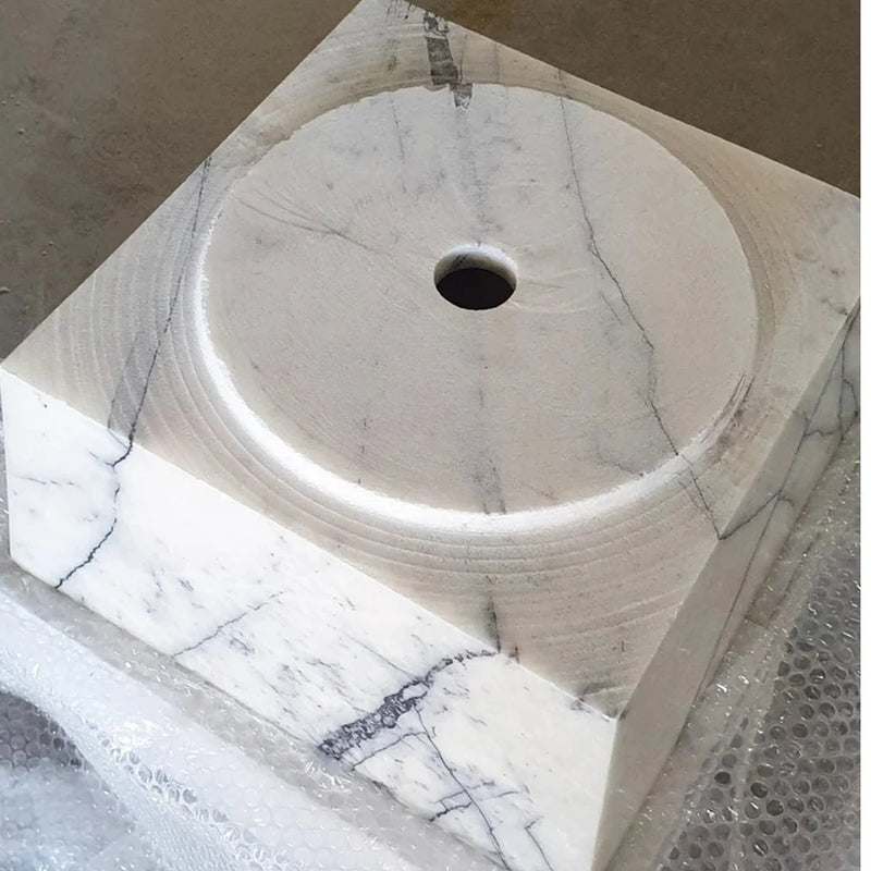 Gobek New York White Marble Natural Stone Pedestal Cone Shaped Sink NTRVS25 sink bottom view