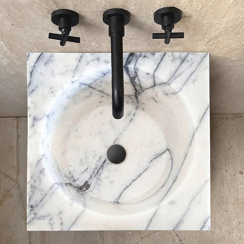 Gobek New York White Marble Natural Stone Pedestal Cone Shaped Sink NTRVS25 top view